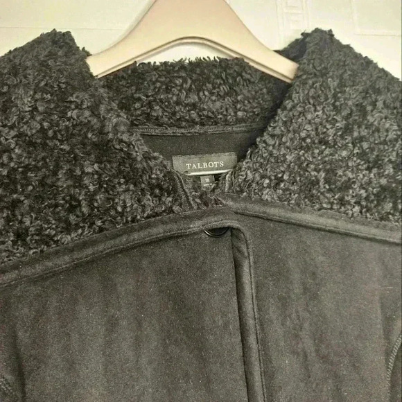 Talbots Woman Faux Suede Sherpa Lined Black Long Coat Sz 18 EUC Winter - Picture 3 of 15